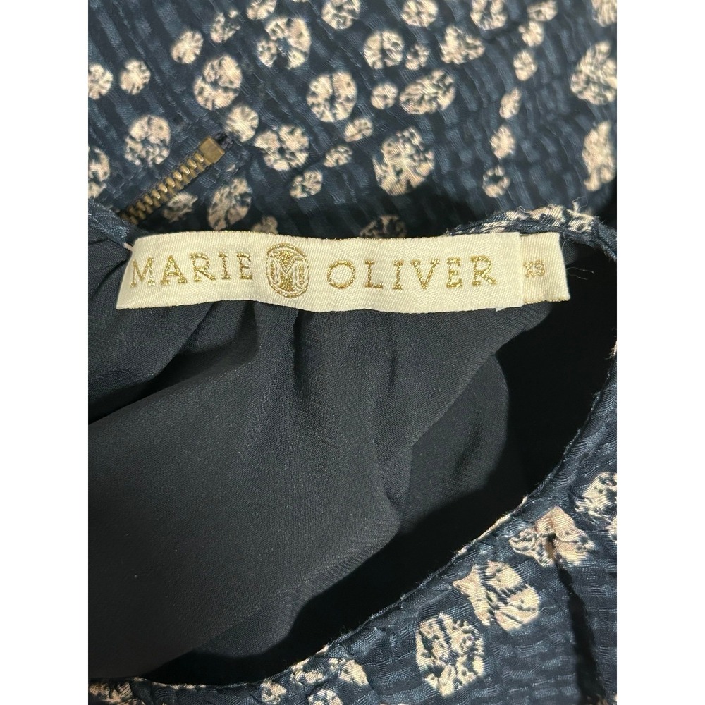 Marie Oliver Harly Top XS Navy Shibori Print Linen Blend Balloon Sleeve Blouse - Picture 4 of 7